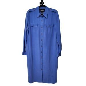 Vtg Patrick Collection 100% Silk Shirt Dress Cobalt Midi Collared Women 16